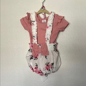 NWT Pat Pat Pink Floral Baby Romper with Ruffles sz 3-6 Months
